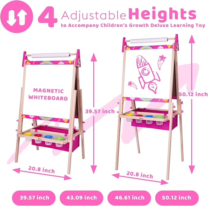 Joyooss Art Easel for Kids Easel for Toddlers,Adjustable Painting Station Wooden Easel Toddler Easels Kids Board Whiteboard & Chalk Board,Art Easel for Kid Age 4-8 9-12 Kid Easel