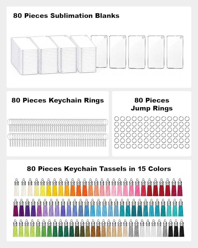 320PCS Sublimation Blanks Keychains, Double Side Blank Keychains