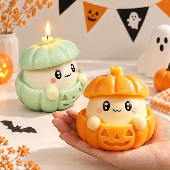 Halloween Silicone Mold, Little Ghost Face Pumpkin Candle Mold | for Candles Making, Crafts Plaster, DIY Gypsum, Epoxy Resin Casting, Halloween Themed Home Decor Handmade Gift