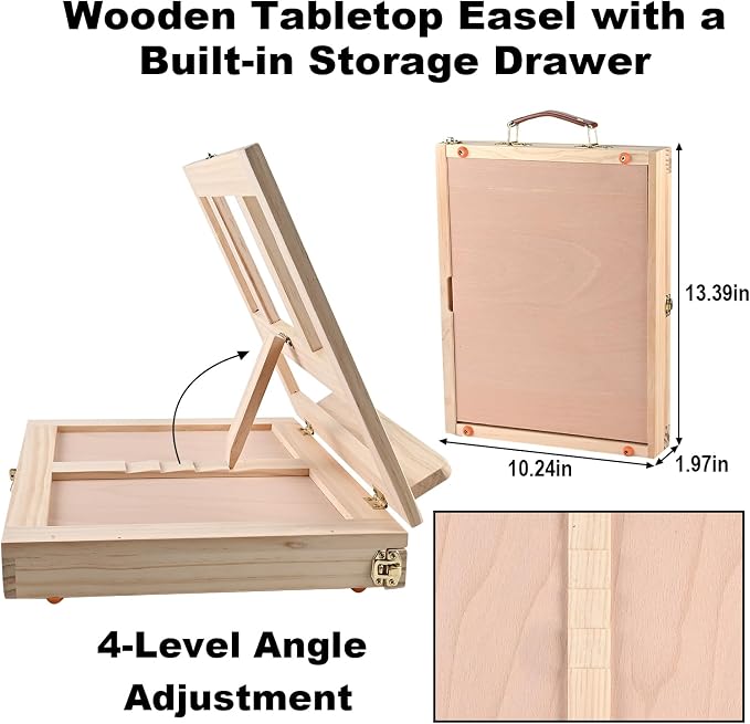 Goldge 140-Piece All-in-One Painting Kit with Tabletop Wood Easel Box | 72-Color Acrylic Watercolor Oil Paint Set, Canvases, 41 Paintbrushes & Art Supplies for Adults, Artists & Beginners