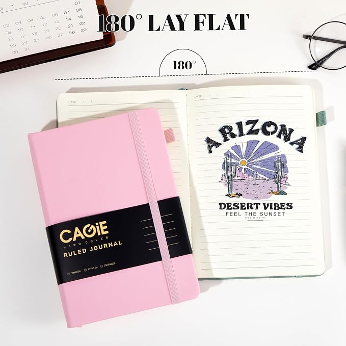 CAGIE Pink Journal Notebook for Women Leather Journaling Diary Daily, A5
