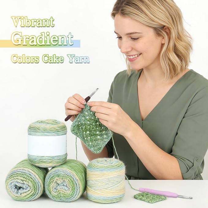 Katech Gradient Cake Yarn for Crocheting-Fairyland Yarn-Soft Ombre Yarn | 4x100g 60% Cotton 30% Acrylic 10% Wool-Multicolor Rainbow Cotton Crochet Yarn for Scarves, Shawls, Blankets, and Garments(F)