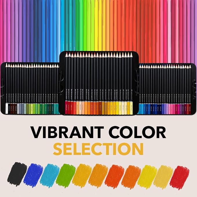 Castle Art Supplies 72 Colored Pencils for Adults - Soft Core Leads | For artists, professionals, and adult colorists - rich, creamy, velvety leads - organized in a presentation tin case