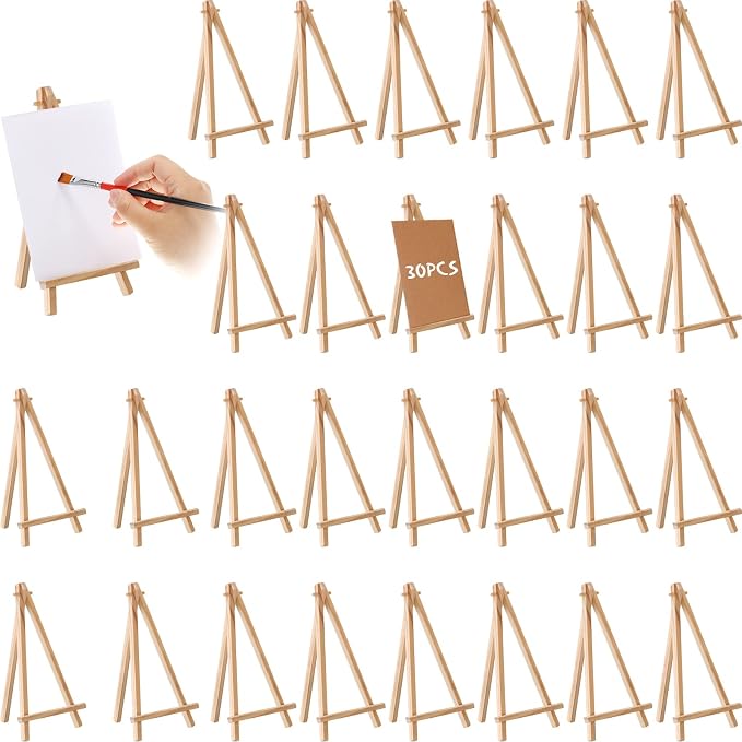BBTO 30 Pack Wood Easels Tabletop Display Easels Art Craft Painting Easel Stand Wooden Triangle Painting Easel Arts Crafts Tripod Easels for Artist Adults Students