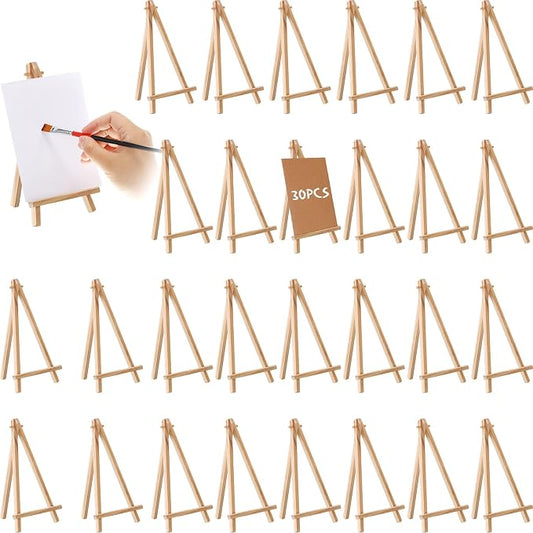 BBTO 30 Pack Wood Easels Tabletop Display Easels Art Craft Painting Easel Stand Wooden Triangle Painting Easel Arts Crafts Tripod Easels for Artist Adults Students