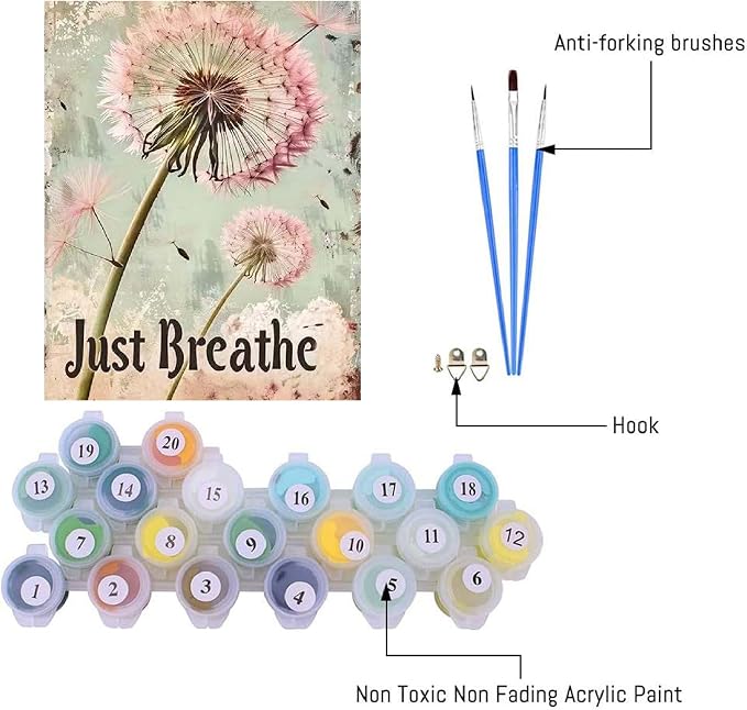 pchmcu Dandelion Paint by Numbers Kits for Adults,Just Breathe Paint by Number for Adults Beginner, Paint by Numbers Kits on Canvas Without Frame for Home Wall Decor 16x20inch