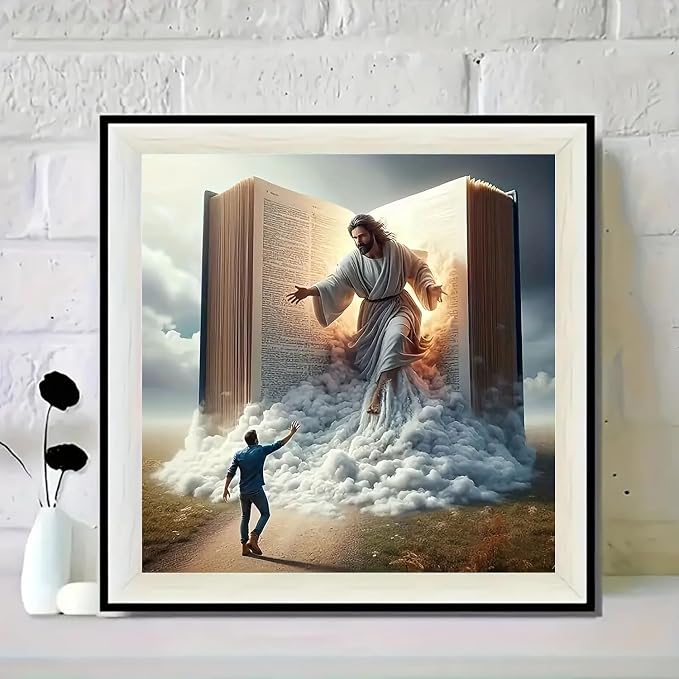 BYGFHLYW Diamond Art Painting Kits for Adults, Jesus 5D Diamond Painting | DIY Full Round Gem Crystal Art Paint by Diamond Book, Home Wall Decor 14x 14 in
