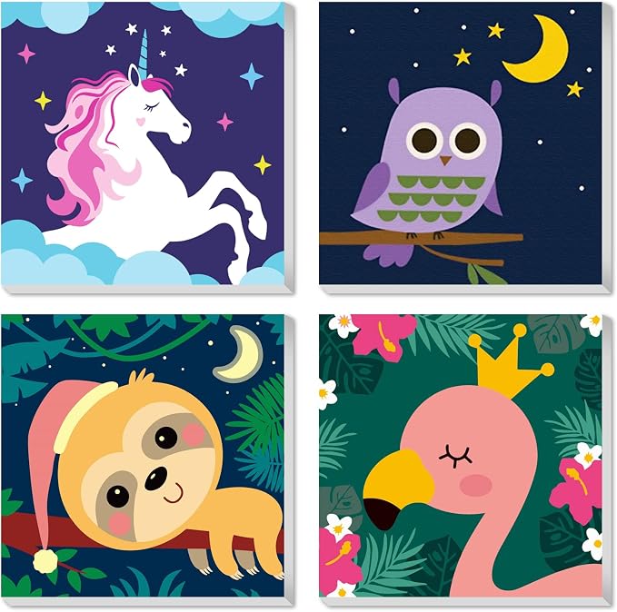 CarlonLin 4 Pack Paint by Number for Kids Framed Canvas, Paint by Numbers for Kids Ages 4-8-12, DIY Paint by Numbers Kits Beginner, DIY Acrylic Oil Painting for Home Wall Decor (8x8inch)