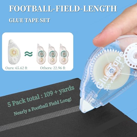 Upgrade 3X Longer Glue Tape, 5-Pack Total 109 Yards, Photo-Safe Acid-Free Scrapbook Tape, Scrapbook and Junk Journal Supplies, 0.31 in × 65.62 ft