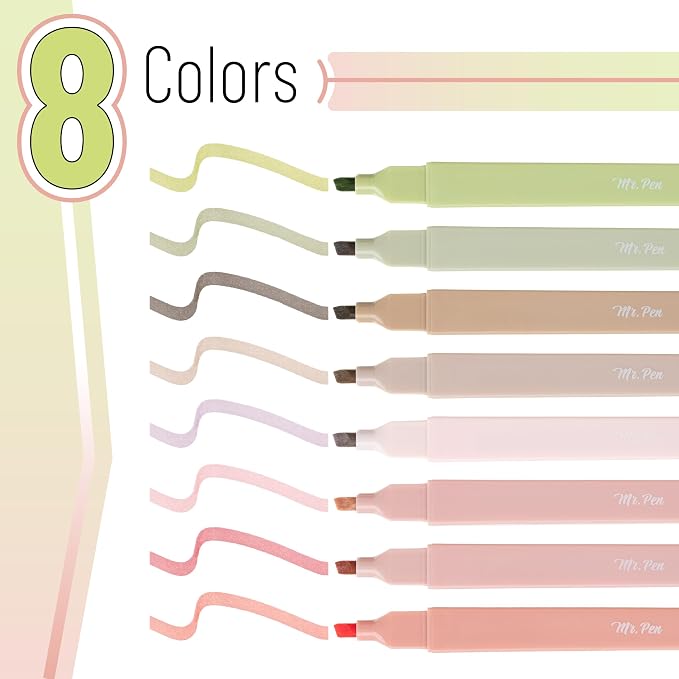 Mr. Pen- Aesthetic Highlighters No Bleed, 8 Pack, Boho Colors, Chisel Tip | Cute Highlighters Assorted Colors for Journaling, Highlighting, Underlining, Fast Dry, Back to School Supplies