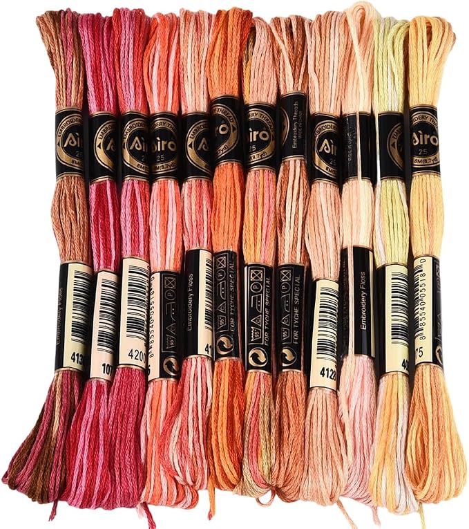 12 Skeins 105 Yards Cross Stitch Floss Colorful Embroidery Thread 6 Ply Variegated Friendship String Polyester Threads Bulk for Sewing Making Bracelets Clothes Stitching Decor Craft DIY