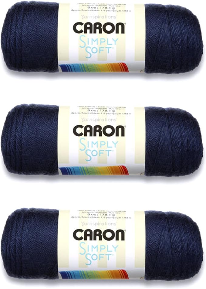 Caron Simply Soft Yarn for Crocheting & Knitting, Dark Country Blue, 3-Pack | #4 Worsted Medium, Soft 100% Acrylic Yarn for Crochet, Knitting, Blankets and Crafts, 315 Yards, 170.1g/6oz per skein