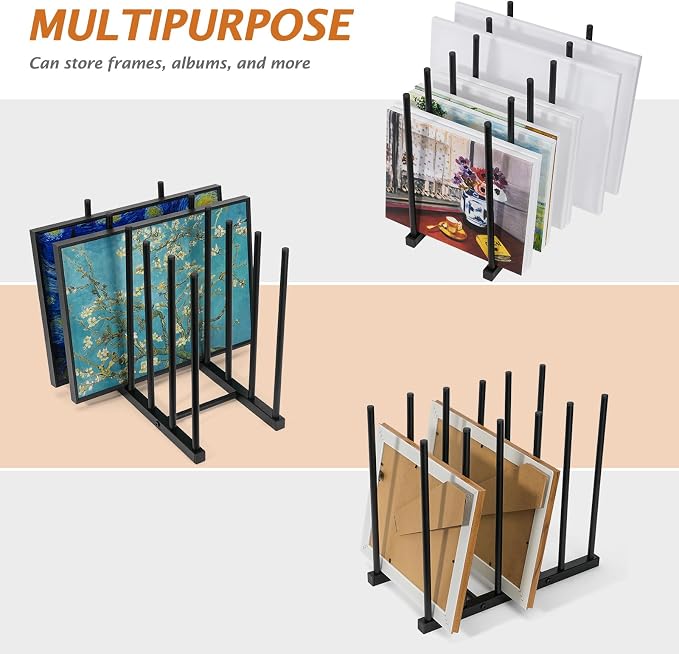 ikkle Art Storage Rack Painting Canvas Storage Rack for Display, Metal Drawing Printing Rack for Canvas Frames, Black
