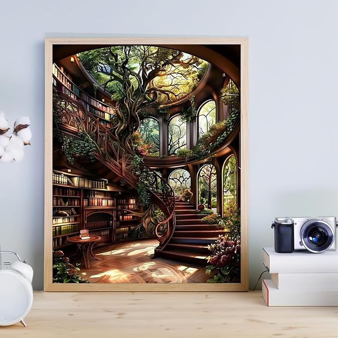 Forest Library Paint by Numbers Kit for Adults Beginner (Without Frame)