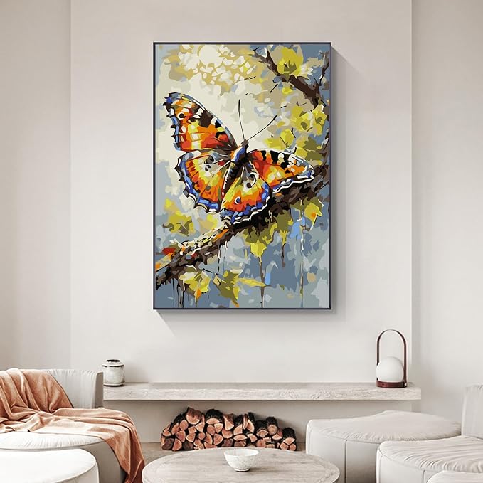 Yezavesu Framed Paint by Numbers Kit for Adults Beginner & Kids Ages 8-12, Butterfly Paint by Numbers with Frame, DIY Number Painting for Adults Butterfly for Home Wall Decor Gift 8X 12 inch | With Frame Canvas 8x12 inch, DIY Acrylic Painting by Number...