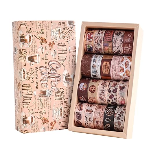 icceemee 20 Rolls Coffee Theme Washi Tape Set, Writable Decorative Tapes for Scrapbooking, Junk Journal Supplies, Bullet Journaling, Bullet Journaling, 0.6"x79" per Roll