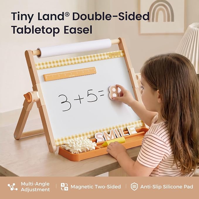 Tiny Land Tabletop Kids Art Easel, 5-Level Magnetic Drawing Board