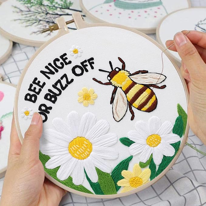 Louise Maelys Bee Embroidery Kit Funny Daisy Quote DIY Craft | Create Thoughtful Gifts with Cross Stitch Kits and Needlepoint Kit for Beginners, Perfect for Creative Hobbies and Home Decor