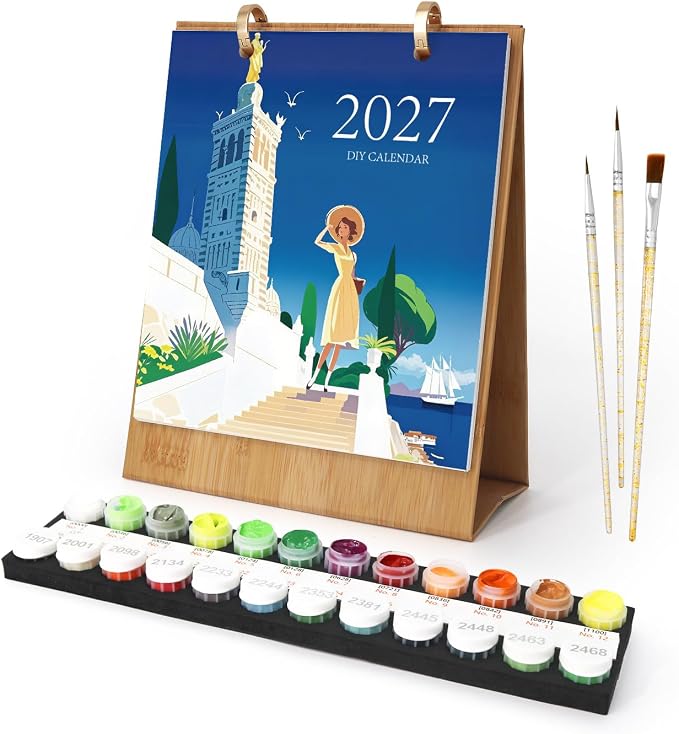 Lnjsipam Paint by Numbers Calendar 2027 - Travel Paint with Number for Gift | Travel Paint by Numbers Calendar, Easy DIY Calendar, Unique Gift for New Year, Travel Paint by Number Kit for Adults