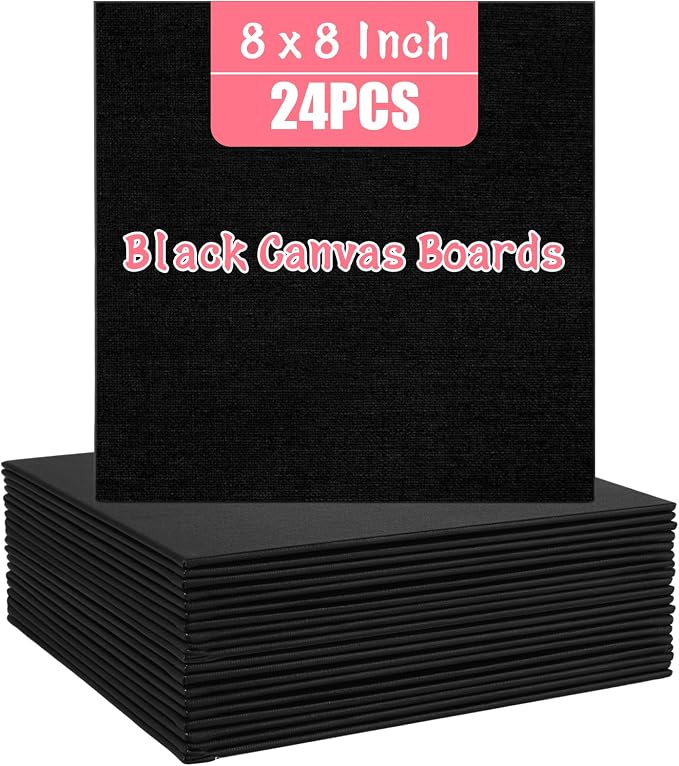 24PCS 8x8 Inch Black Canvas Panels, Small Canvas Boards for Painting, Cotton Canvas Panels for Oil Acrylic Watercolor Paint