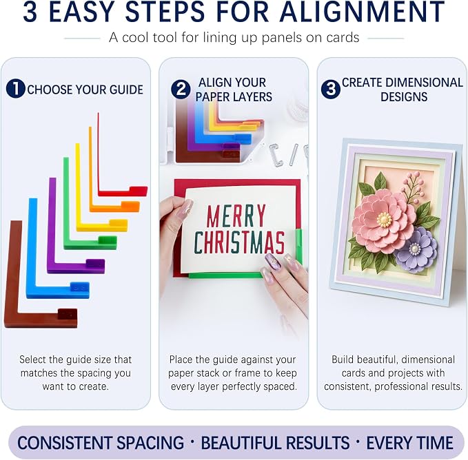 7Pcs Paper Crafting Alignment Guides with Storage Case, Precision Layering & Matting Spacers, 1/16 to 1/2 Inch Layering Matting Spacing Positioning Tools for Card Making Scrapbooking & DIY Paper Craft