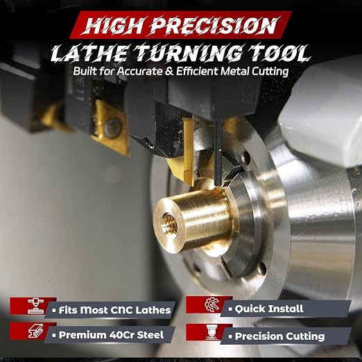 Indexable Lathe Turning Tool 21Pcs Kit 3/8'' 10mm Shank 7Pcs Metal Lathe Tools Holder Set with 14Pcs Turning Inserts for Turning Grooving Threading Boring Carbide Inserts Carbide Turning Tool
