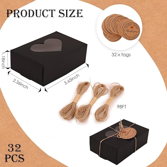 Soap Boxes for Homemade Soap, Soap Packaging Gift Box with Window | 3.54 X 2.36 X 1.18 Inch Soap Packaging Gift boxes Black with Window, Small Rectangular Soap Boxes (32PCS)