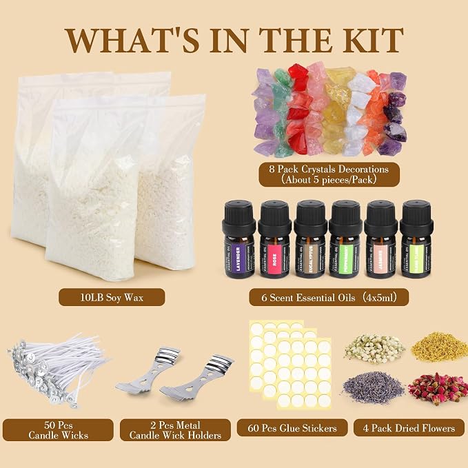 SACATR 10LB Natural 100% Soy Wax Candle Making Kit, with DIY Accessories