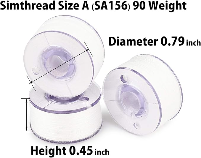 Simthread 144pcs Size A SA156 90WT Prewound Bobbin Thread - White