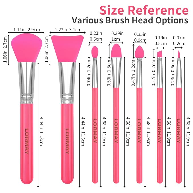 LORMAY 7-Piece Silicone Brush Set for UV Resin Epoxy Crafts and Makeup, Red | Easy Clean for DIY Epoxy Art and Makeup, Soft Reusable Tools, Gentle Applicator Suitable for All Skin Types