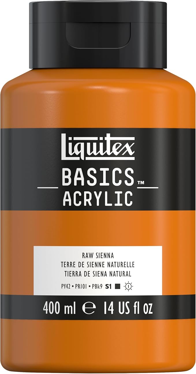 Liquitex BASICS Acrylic Paint, 13.5-oz Bottle, Raw Sienna | Medium Viscosity, Satin Finish, Lightfast, Fine Art Pigments, Range of Opacities, Easy Blending