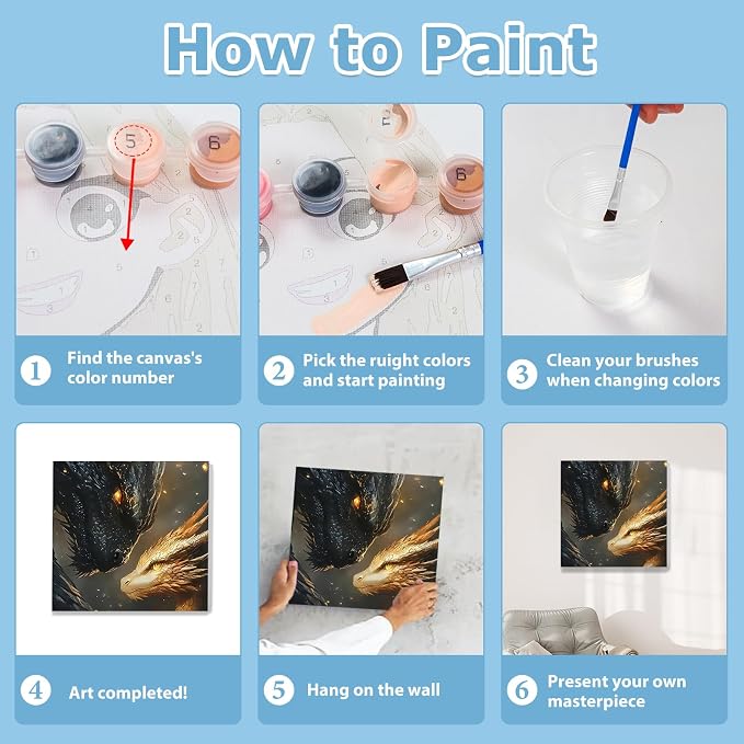Dragon Paint by Numbers with Frame, Paint by Numbers Kit for Adults 10x10 | Framed Paint by Numbers Kit for Adults Beginner with Easel, Acrylic Painting by Numbers, DIY Crafts for Gifts or Home Decor