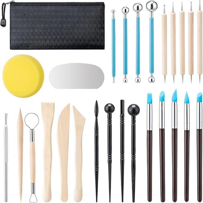 Y9A5N0K3O 27pcs Clay Tools,Pottery Kit,Practical Polymer Clay Sculpting Tools Kit,Air Dry Clay Set for Kids and Adults,Pottery Craft,Dotting,Carving, Drawing,Molding,Modeling,Shaping