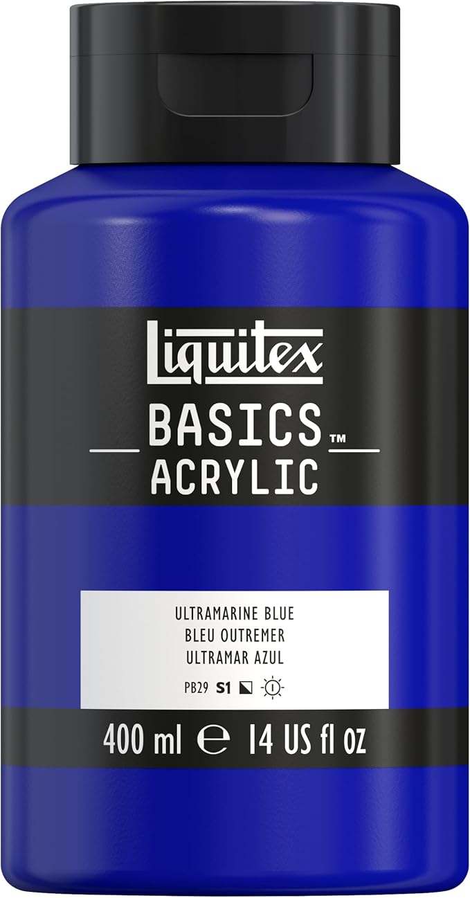 Liquitex BASICS Acrylic Paint, 13.5-oz Bottle, Ultramarine Blue | Medium Viscosity, Satin Finish, Lightfast, Fine Art Pigments, Range of Opacities, Easy Blending