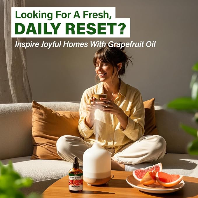 Kukka 100% Pure Grapefruit Essential Oil for Skin, Diffuser, 4 Fl Oz | Undiluted Grapefruit Oil for Uplifting Diffuser Blends, Scalp & Skin Care, Massage & DIY Soap Making
