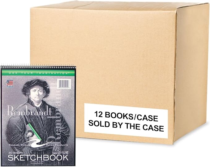 Roaring Spring Rembrandt Top Spiral Sketchbook, 30 Sheets, 9"x12", 12 Pack