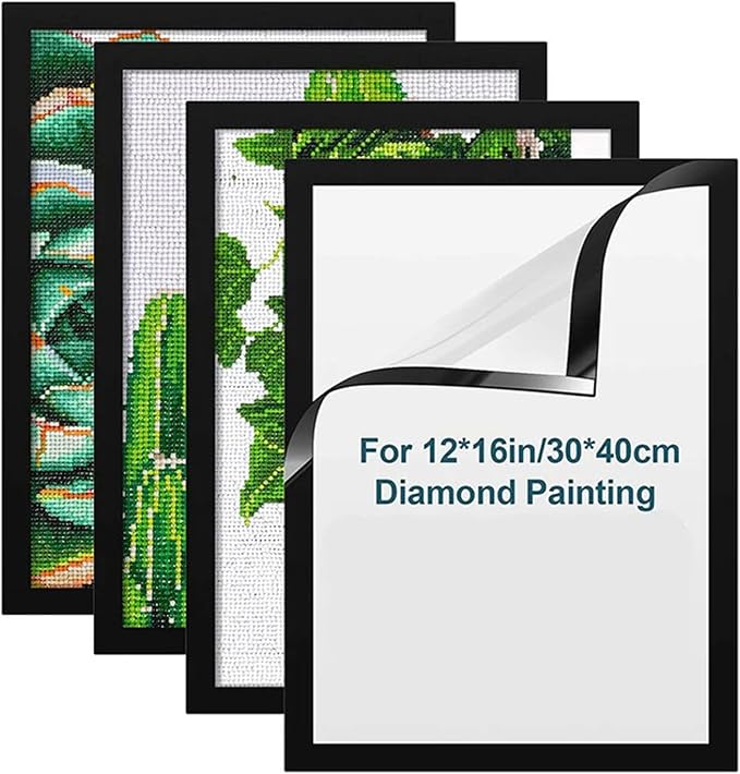12x16 inch Diamond Art Frame for 30 x 40cm Diamond Painting, Horizontal and Vertical Formats for Wall Hanging, 10 x 14 Wall Gallery Poster Photo Frame with Durable Shatter Resistant- 4 Pack (Black)