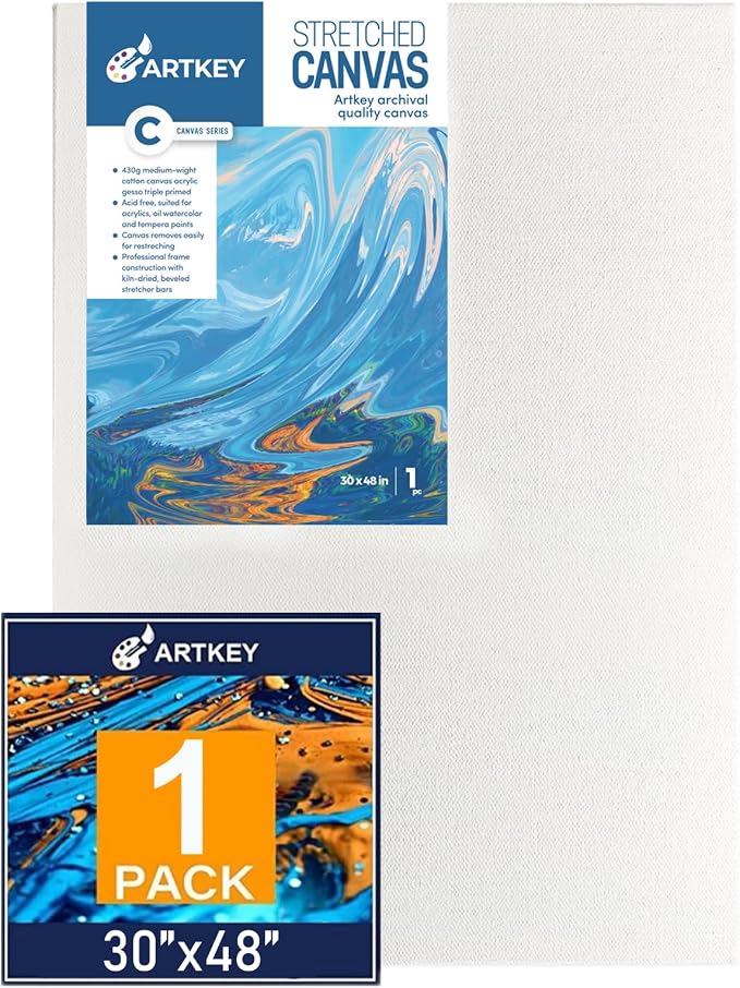 Gallery Wrapped Stretched Canvases for Painting 30x48 Inch 1-Pack, 16 oz Triple Primed Acid-Free 100% Cotton Blank Canvas, Rectangular Spline Canvas for Oil Paint Acrylics Pouring & Wet Art Media