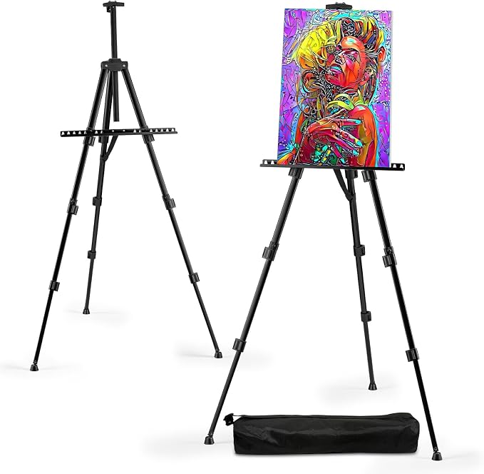 RRFTOK 17-66 Inch Adjustable Art Easel Stand for Painting and Sign, Black | Portable metal tripod easel for poster stand, display stand, canvas holder, adults and floor use