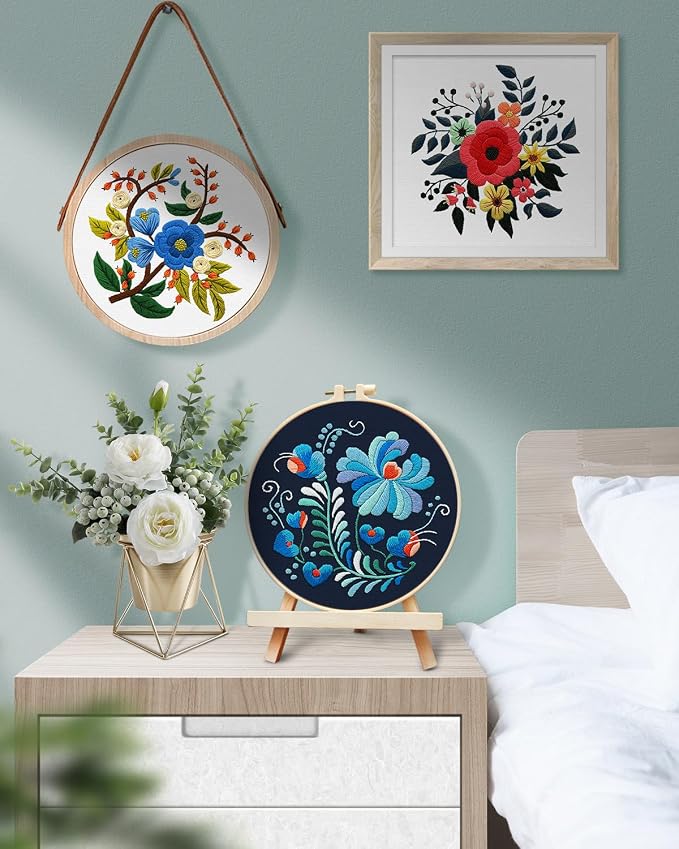 TINDTOP 3 Sets Embroidery Kit for Adults, Floral Embroidery Practice Kit