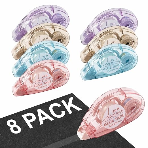 MARCADORUS Glue Tape Roller, Double Sided Scrapbook Tape, 208 Ft Total | 8-Pack_26Ft x 0.31In Tape Runner, Adhesive for Photos, Scrapbooking, Card Making, Paper Crafts & Journaling Supplies