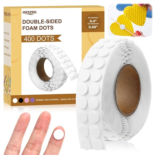 400 PCS 2mm Double Sided Foam Dots 0.4" Foam Round Dots 3D Foam Tape Craft Double Sided Dual Adhesive Foam Mounts Foam Pop Dots For Art Crafts Diy Handmade Scrapbook(White,0.4" Diameter,2mm Thick)