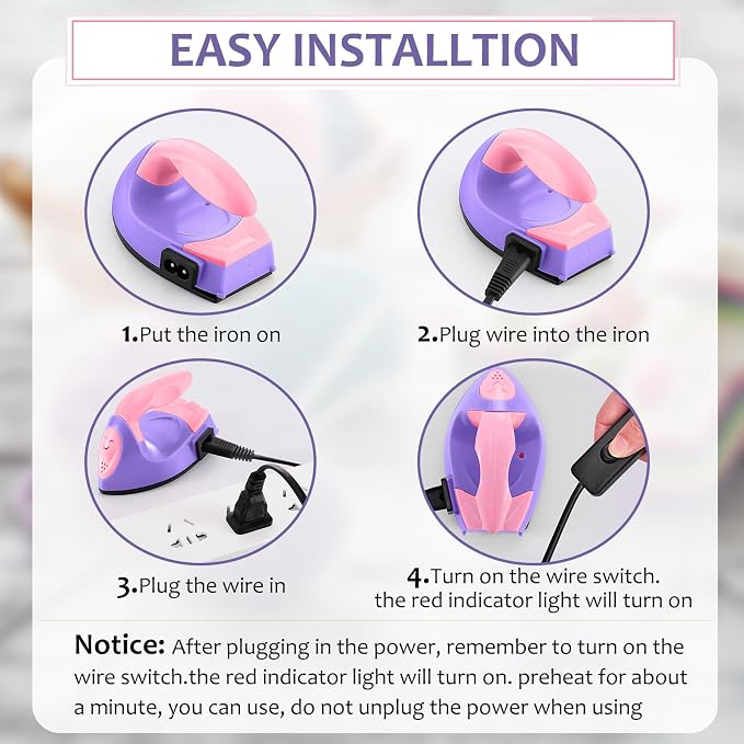 Honoson Mini Craft Iron with Charging Base Tiny,Dark Pink, Light Purple
