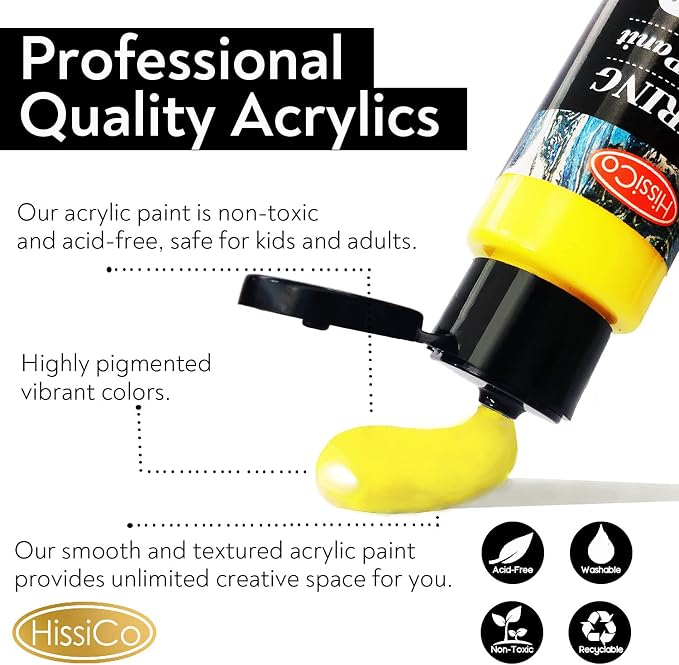 Acrylic Paint Set of 12 Colors 2fl oz 60ml Bottles,Non Toxic 12 Colors Acrylic Paint No Fading Rich Pigment for Kids Adults Artists Canvas Crafts Wood Painting