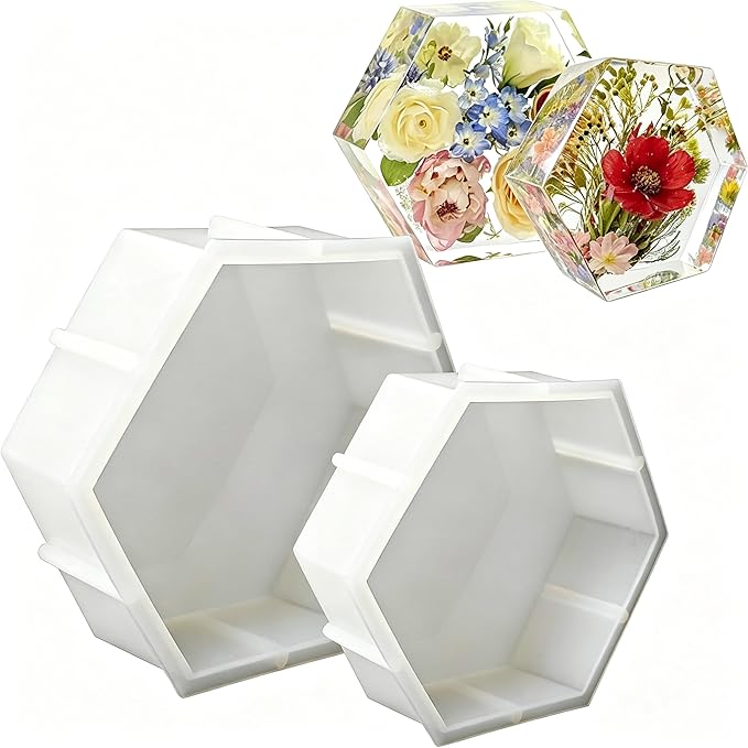 2 Pcs Large Silicone Molds for Resin 9 inch 7inch Hexagon Silicone Molds, Hexagon Deep Resin Mold for Epoxy Resin, Silicone Molds for Flowers Bouquet Preservation