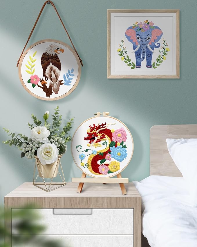 TINDTOP Embroidery Kit for Beginners Adult, Elephant Embroidery Kit for Beginners Include Embroidery Cloth Hoops Threads for Craft Lover Hand Stitch with Embroidery Skill Techniques | Include Embroidery Cloth Hoops Threads for Craft Lover Hand Stitch w...