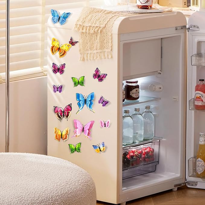 SAOROPEB 3D Butterfly Wall Decor, 24 Pcs Double Layer Butterfly Decorations for Party Decorations Locker Decor Refrigerator Decal, Reusable (Colorful)