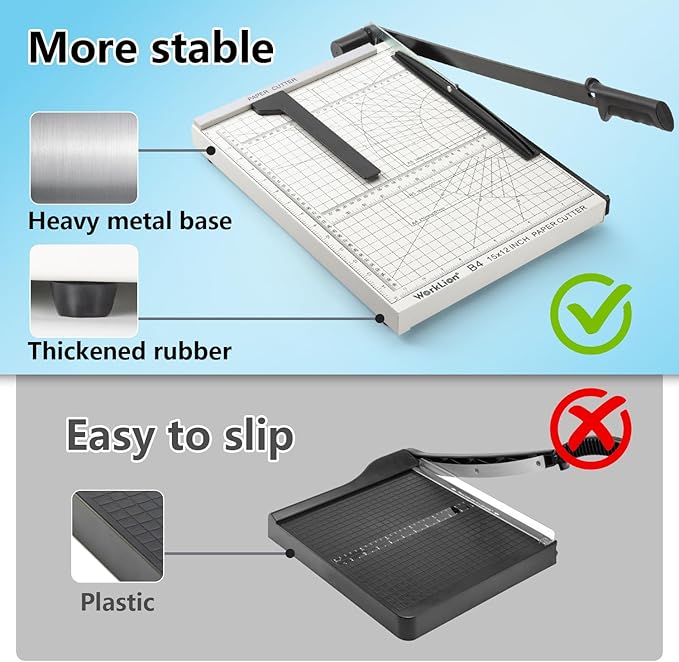 15 inch Guillotine Paper Cutter: Worklion Precision Paper Trimmer with Safety Lock,15 Sheet Capacity, Thickened Metal Based Cutting Board for Crafting Cardstock Photos Laminatedsheets in Class/Office
