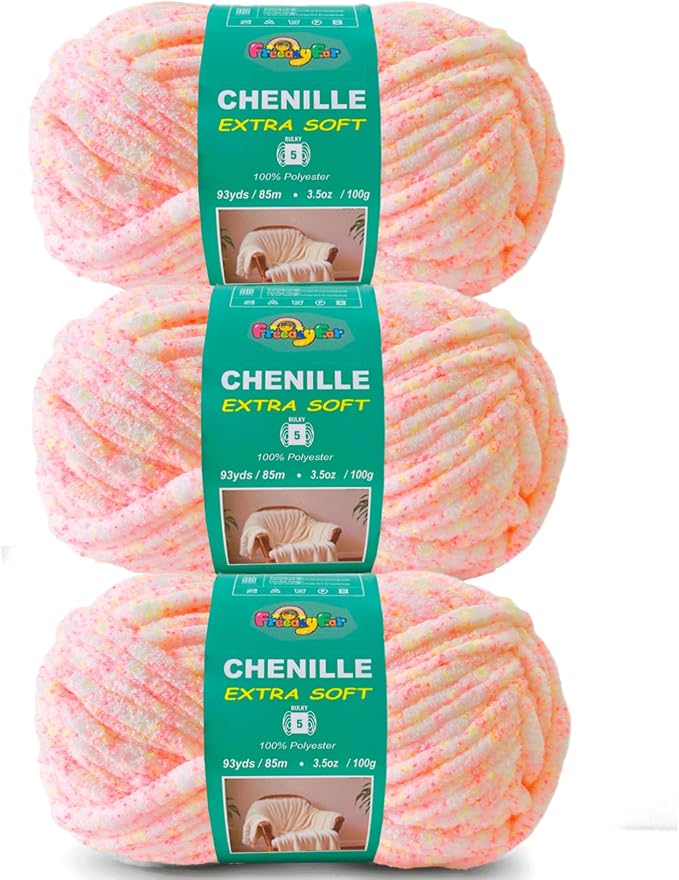 Super Soft Velvet Chenille Yarn for Crocheting and Knitting-Easy to Crochet-Bulky, 3.5oz/93yds of Each Skein-Chunky Plush Yarn for Hand Craft Blanket Ammigurumi DIY (Pink Sherbet, 3 Pack)