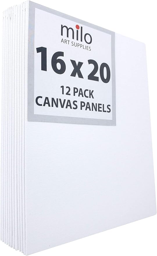 milo Canvas Flat Panel Boards for Painting, 16x20 inch, 12 Pack, White | Primed & Ready-to-Paint Art Supplies for Acrylic, Oil, Mixed Wet Media, & Pouring, Bulk, Painting Party Pack, Blank, Cotton